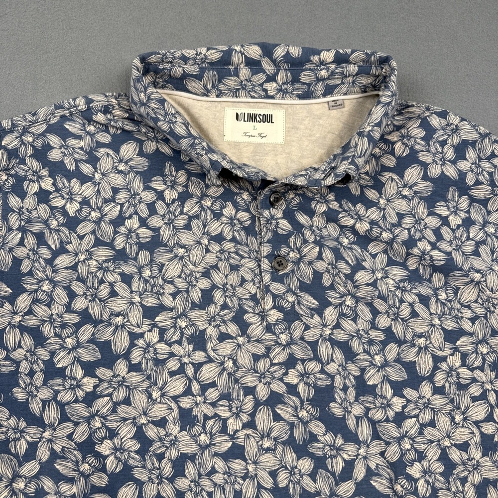 Linksoul Golf Polo Shirt Mens Size LARGE Floral Print Short Sleeve Button Up